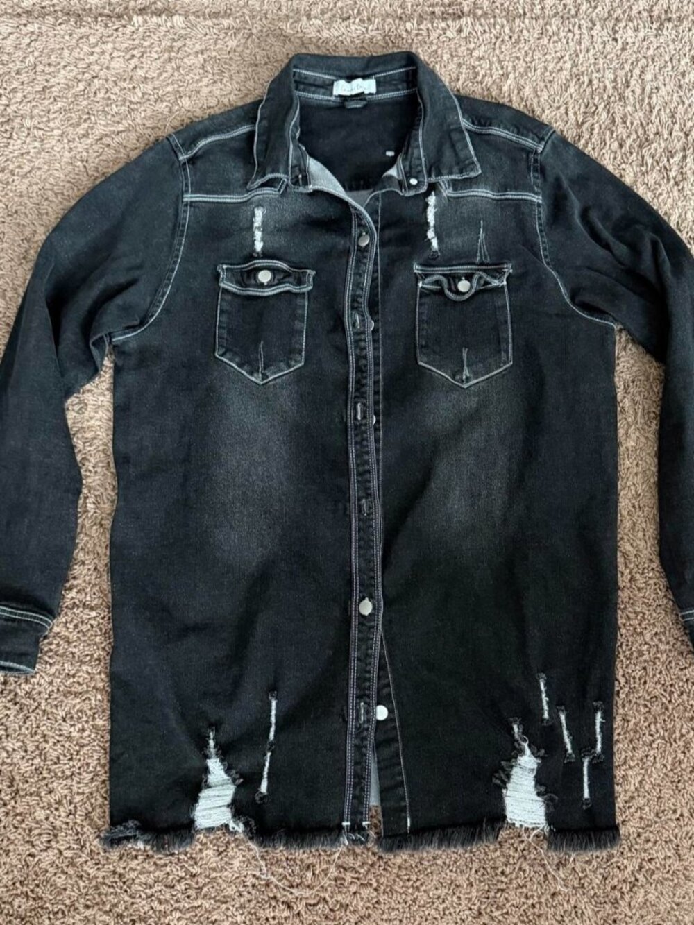 Love Tree Black Denim Jacket w/ White Stitching, Size L